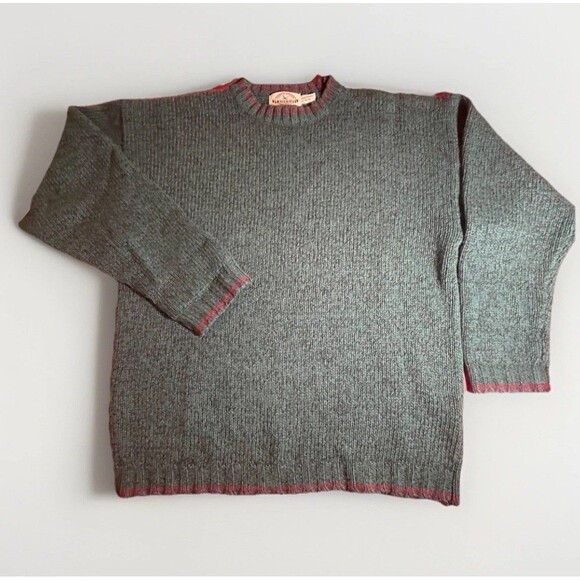 Vtg Eddie Bauer Legends Wool Sweater Men’s M  Pine Green Red Trim Hong Kong Warm - Picture 1 of 15